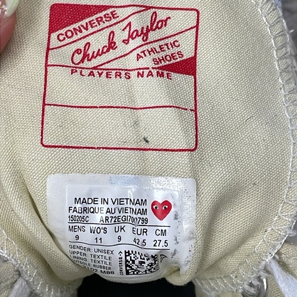Comme des Garcons PLAY CdG x Converse Chuck Taylor All Star High Top Sneaker 9 - Picture 11 of 14